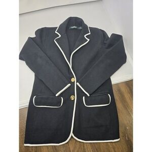 Women's Lauren Ralph Lauren Black Blazer With White Piping